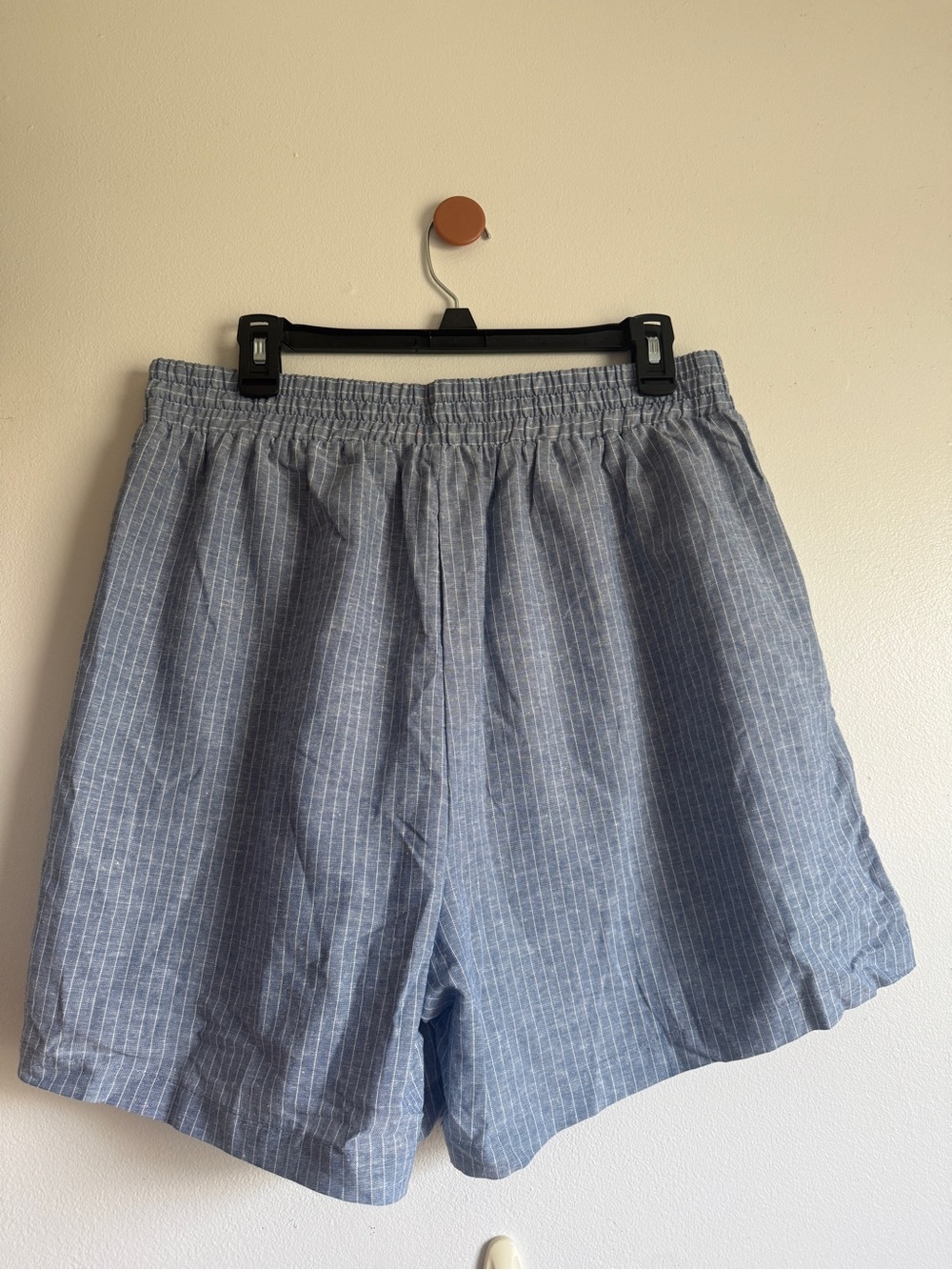 Linen Blend High-Waist Drawstring Shorts - Blue Stripe - Picture 2 of 6